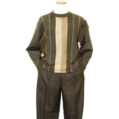 Michael Irvin Olive Green / Light Taupe / Sand Pull Over Knitted Crew Neck 2 PC Outfit